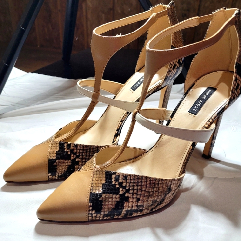 Nine West Beige and Snake Print Heels